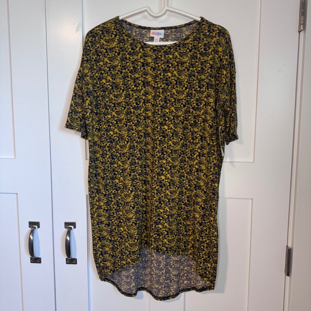 NWT LuLaRoe Irma Yellow Top Women's Size XS Floral Print Hi Low Hem Spring New